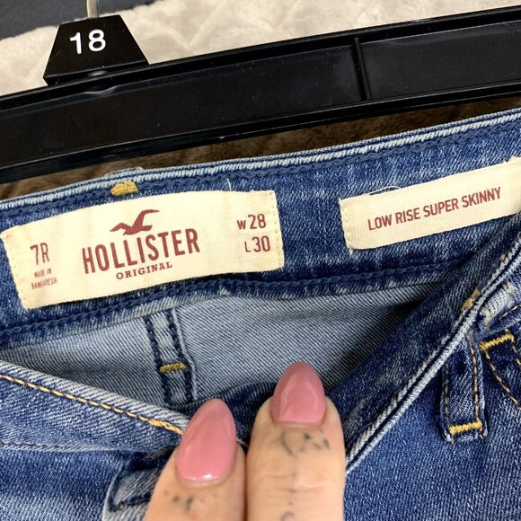 Hollister Women 28 Denim Jeans Blue Super Skinny Distressed Medium Wash Fray Hem - Picture 5 of 15